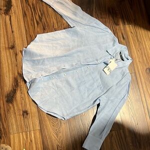NWT Zara Light Blue linen Button-Up Shirt
